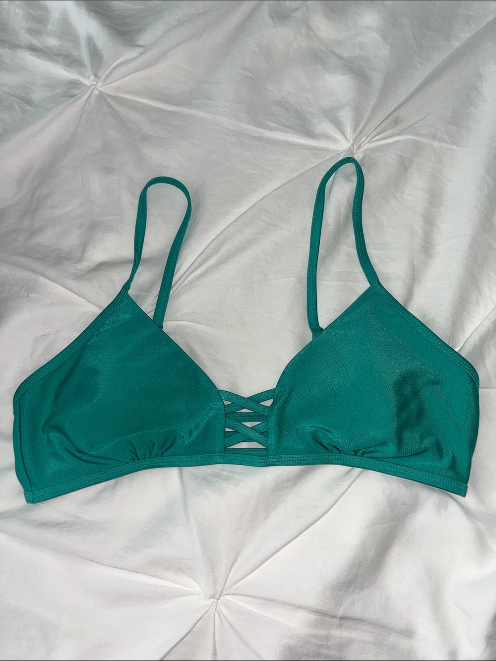 Cupshe Teal Crisscross Bikini Swim Top | Women's Medium